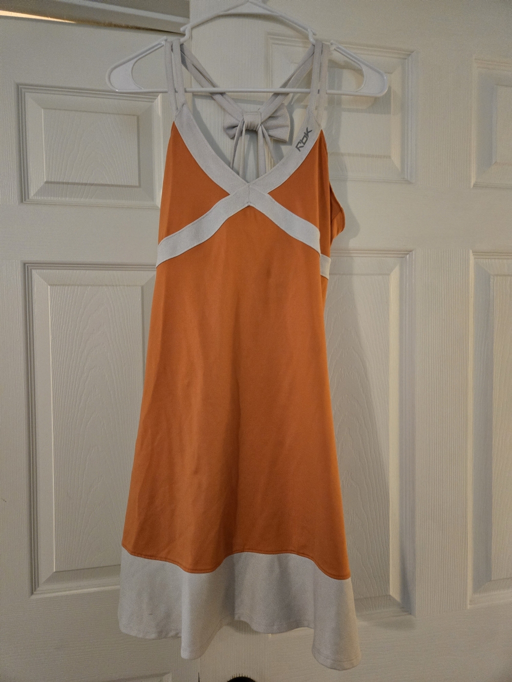 VTG Y2K Reebok Rbk PlayDry Tennis Dress Orange White Bow Back Strappy M